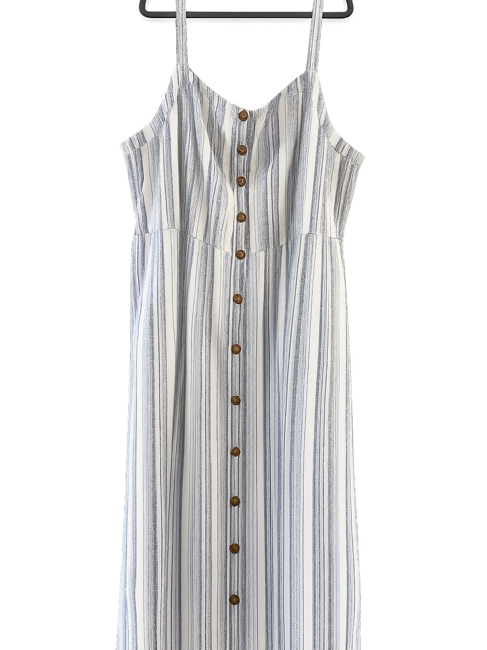 LOFT White and Blue Striped Button-Front Midi Dress